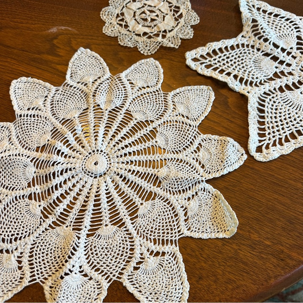 Doilies Vintage -Three – Hand Crocheted, Wonderful Condition- Cottagecore!!